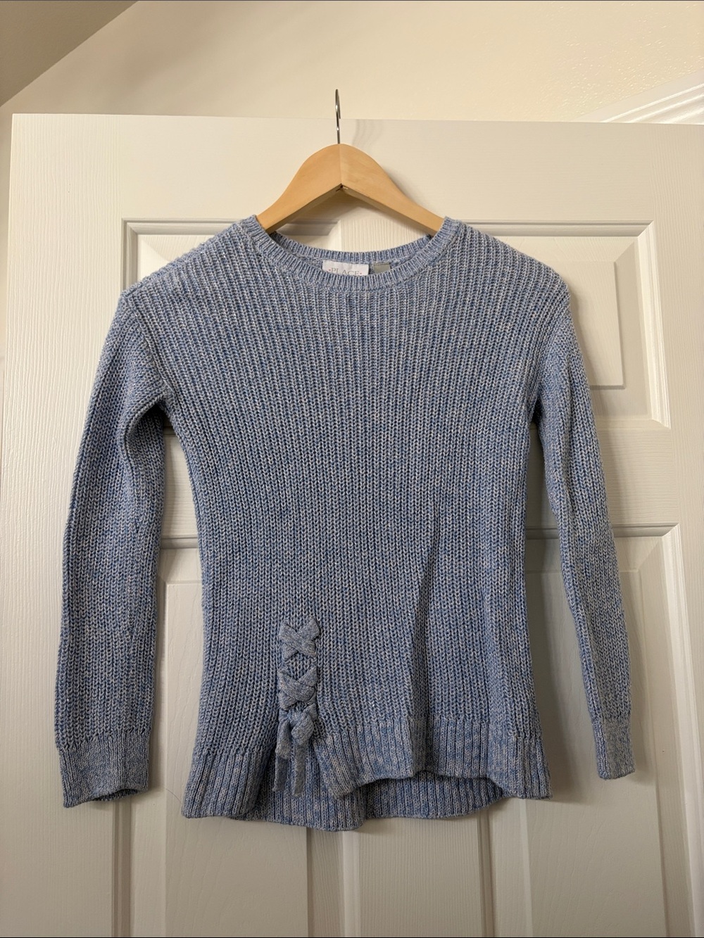 Place Pale Blue Crewneck Sweater with Side Braid Detail